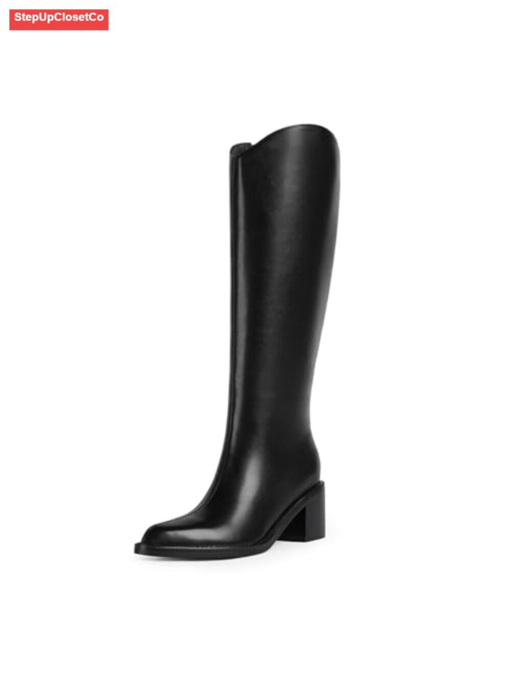 Women's Knee High Boots Pointed Toe Chunky Block Heel Tall Faux Leather